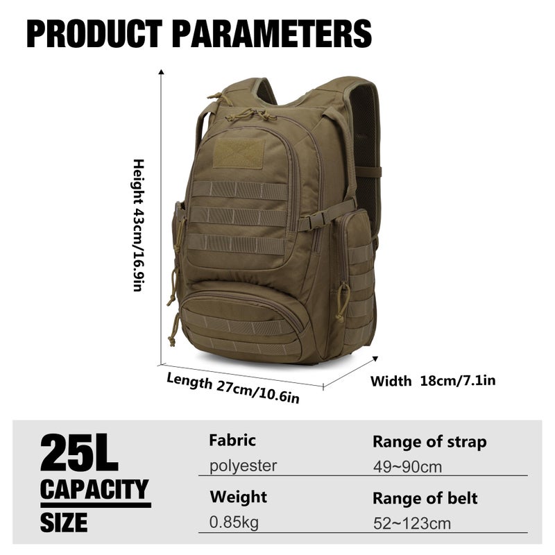 Mardingtop 25L Tactical Backpacks Molle Hiking daypacks for Camping Hiking Military Traveling Motorcycle Khaki - Image 2